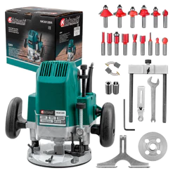 Kit Tupia Coluna 8mm e 12mm 2000w + Jogo Fresas 15 Pçs Potente Nakasaki Profissional Madeira Marcenaria
