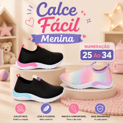 Tênis Infantil Menina Calce Fácil Confortável Original Super Leve Volta às Aulas