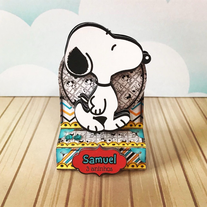 10 Caixinhas Porta Bis Personalizada Snoopy | Lembrancinhas | Com Nome e Idade | Com Aplique 3D | Festa Infantil