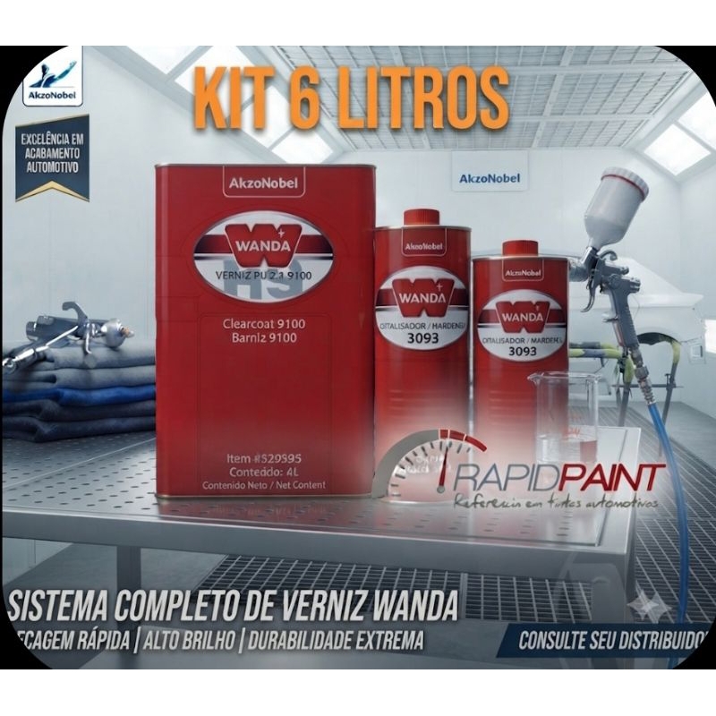 VERNIZ 9100 PU AUTOMOTIVO WANDA KIT COM 6 LITROS - CONCENTRADO ALTO SOLIDOS — imagem 2 de 2