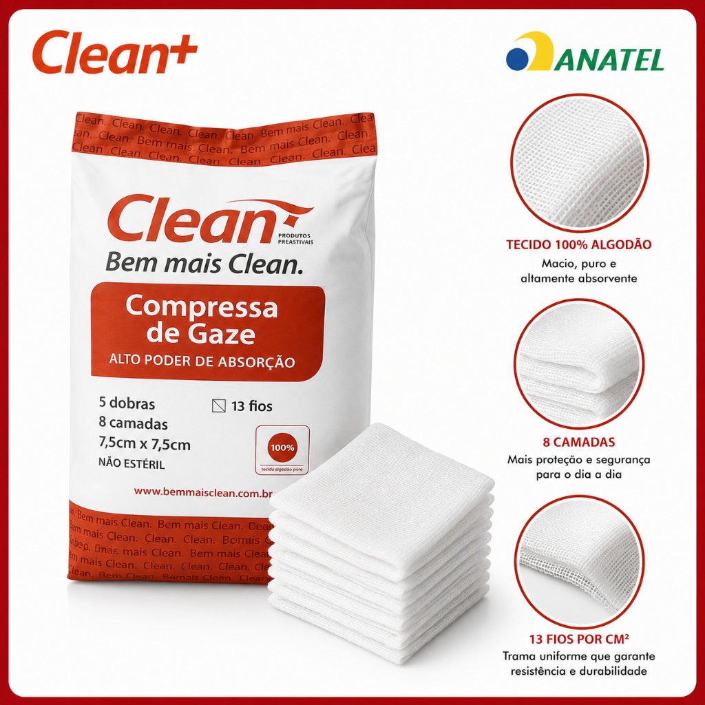 Compressas De Gaze 13 Fios Clean Hidrófila 240g