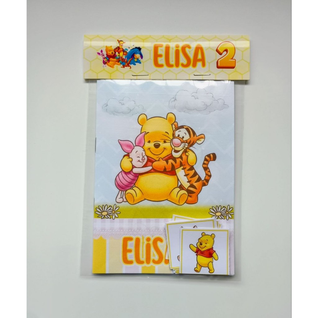 Álbum de Figurinhas e Livrinho de Colorir 10x15 Lembrancinha Personalizada Aniversário Infantil Ursinho Pooh