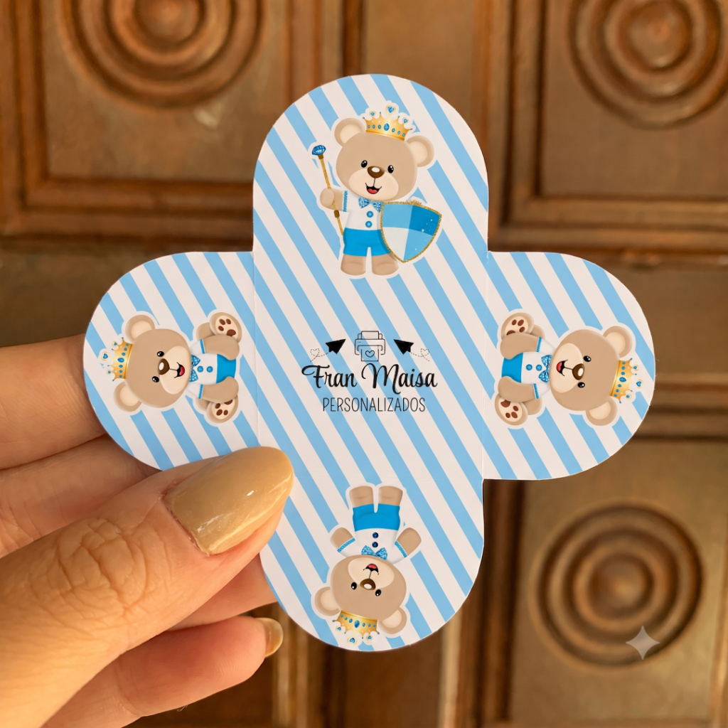 Envio em 24h Forminhas para Doces Ursinho Príncipe Azul Claro 4 Pétalas Festa Aniversário Personalizadas