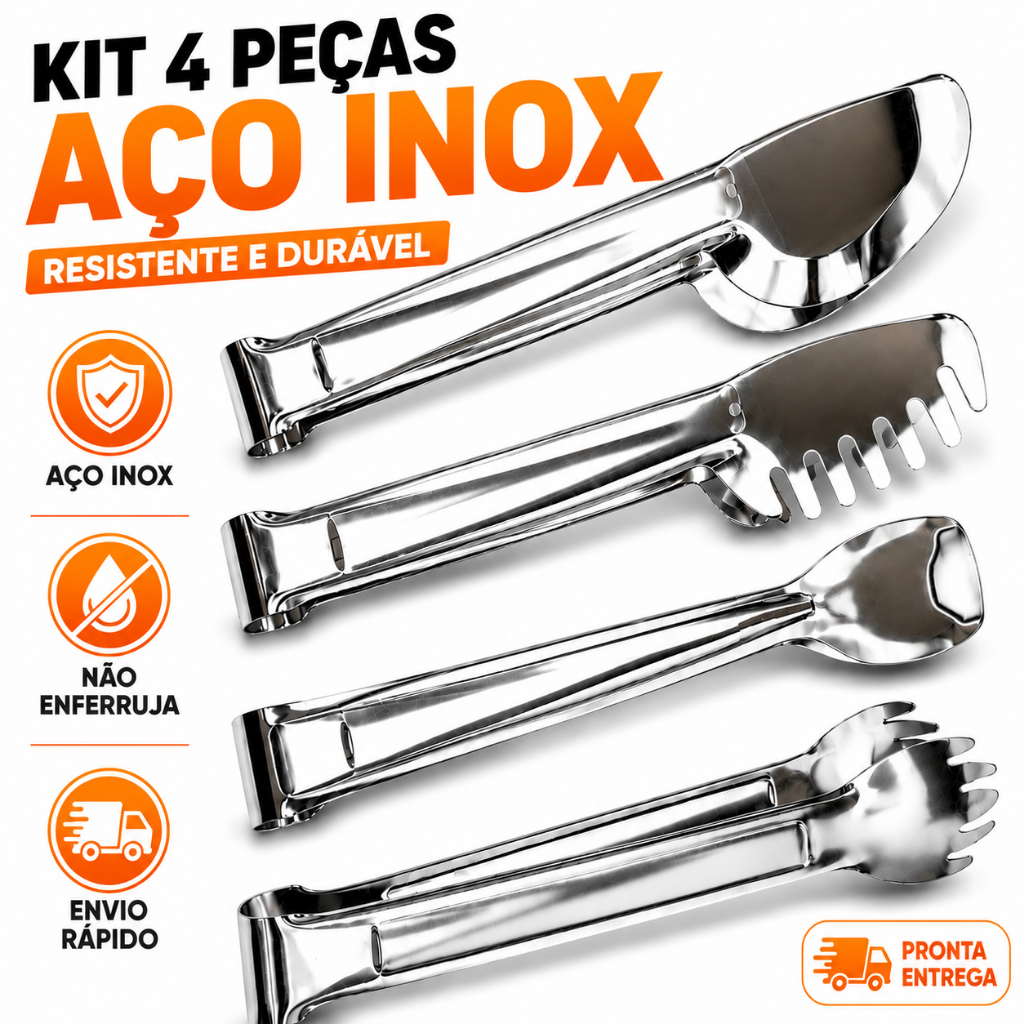 Kit 4 Pegadores Inox Premium Multiuso Para Massas Frios Saladas Gelo Aço Inoxidável Profissional Restaurante Buffet