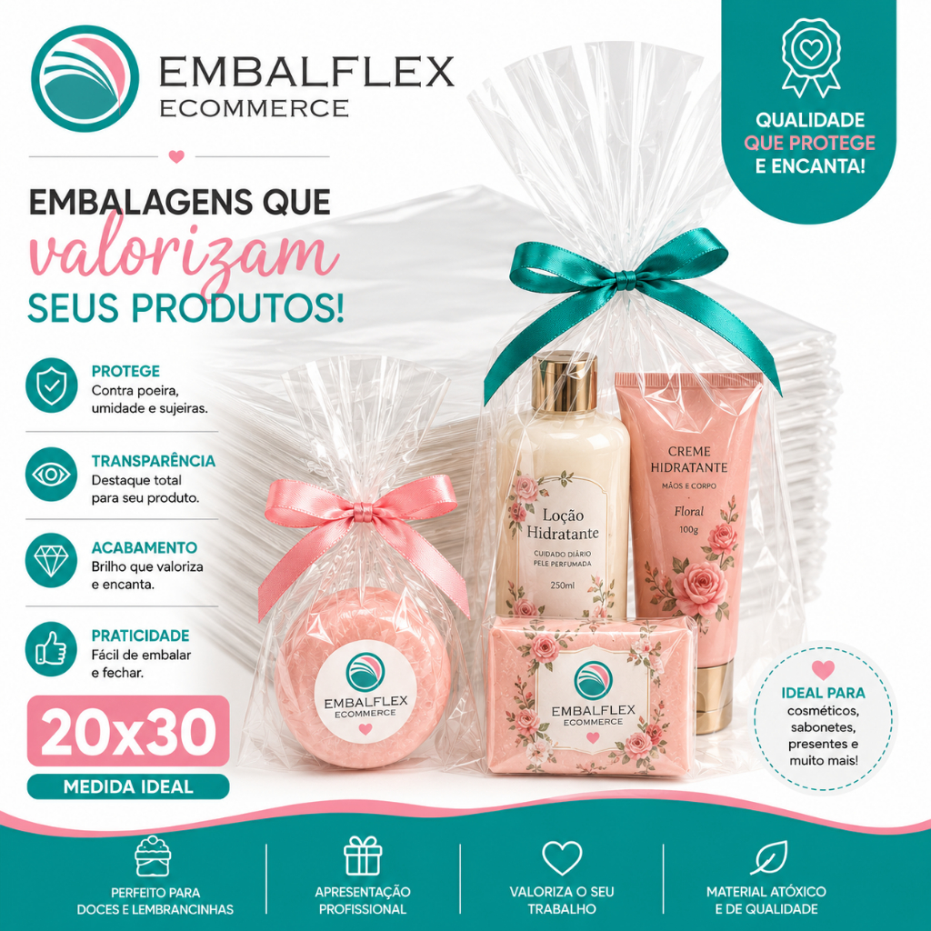 Embalagem Transparente Celofane Para Presente 20cmx30cm C/ 50 unidades