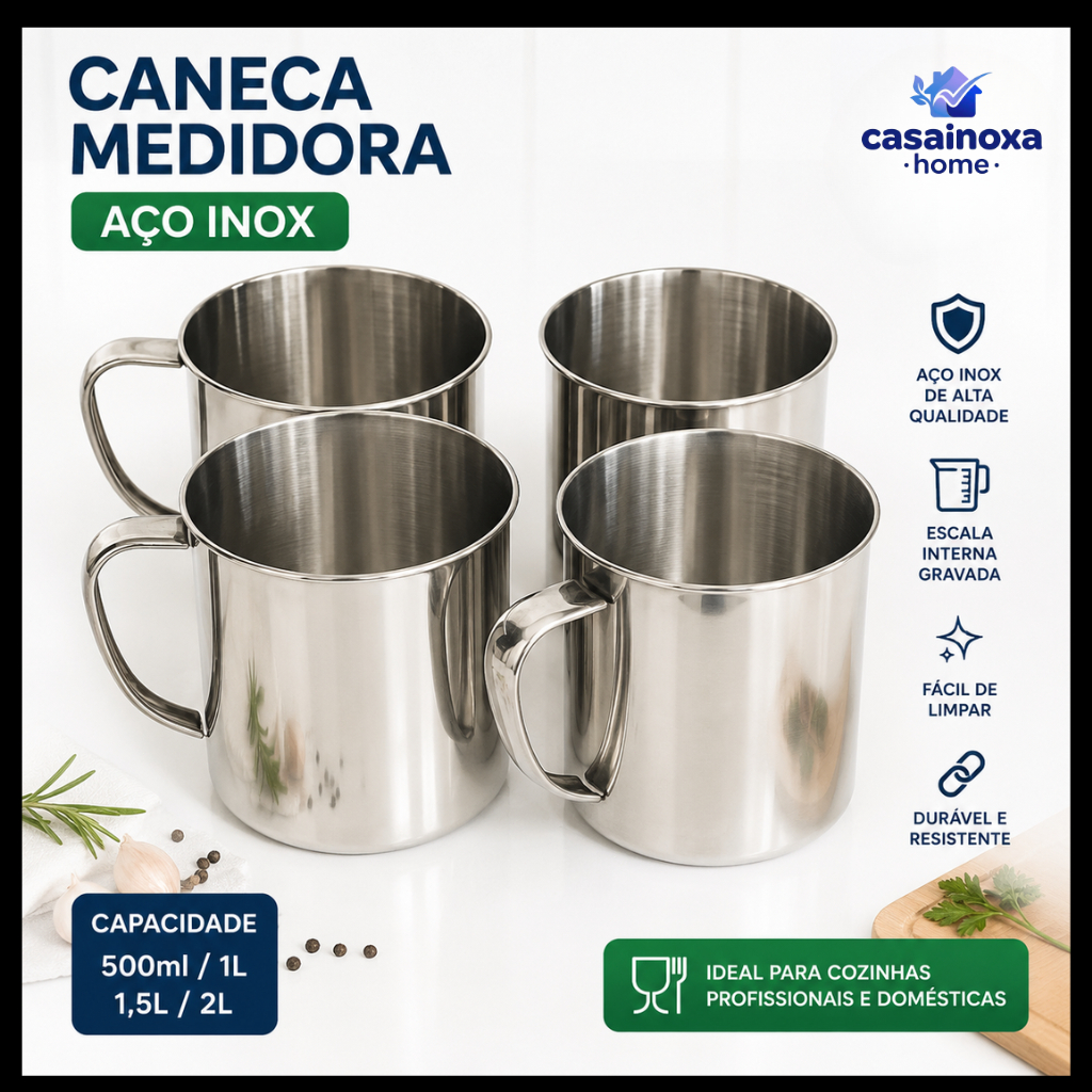 Caneca Inox Grande de Aço Inoxidável Resistente Multiuso para Bebidas Quentes e Frias