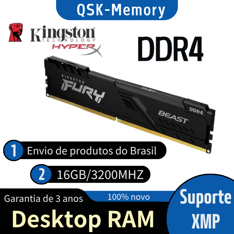 [Ship from Brazi] Memória Kingston DDR4 HYPERX16GB DDR4 3200MHZ (1x16GB) KINGSTON FURY DESKTOP