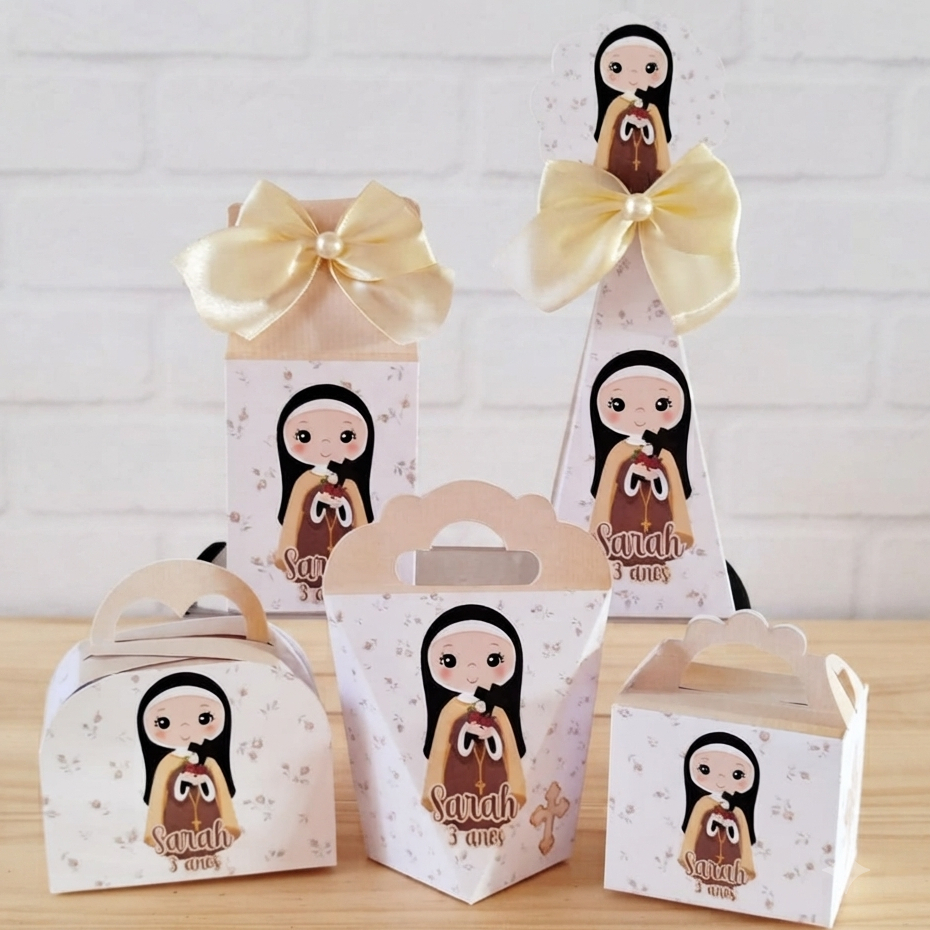 Kit Festa Santa Terezinha Personalizado | Lembrancinhas Religiosas para Aniversário e Decoração de Festa