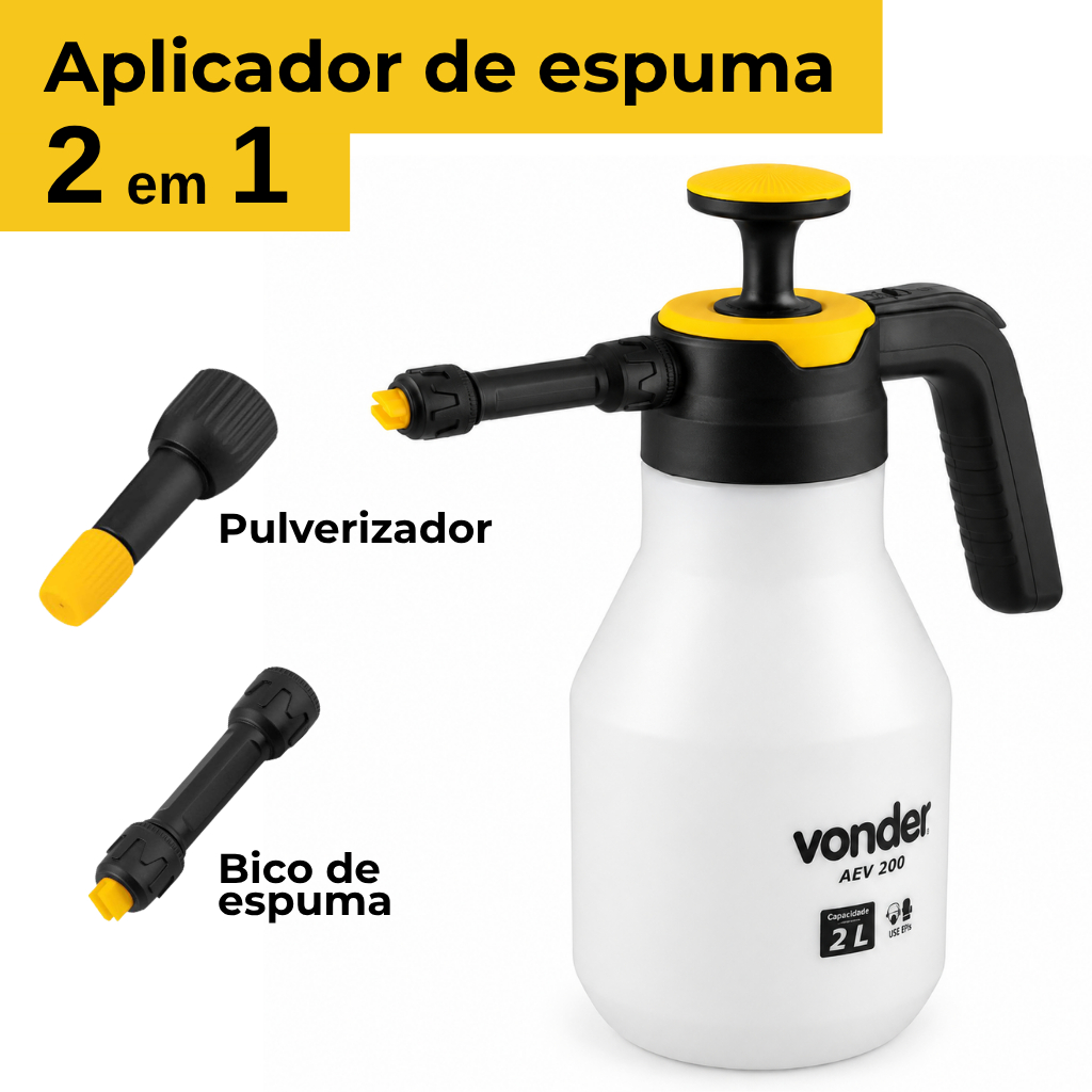 Aplicador de Espuma Manual 2 Litros 2 em 1 Pulverizador e Bico de Espuma AEV200