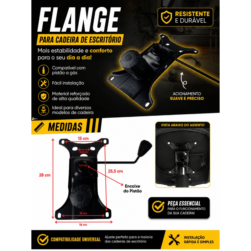 Mecanismo Flange Com Relax Para Cadeiras De Escritório Presidente Gamer Diretor