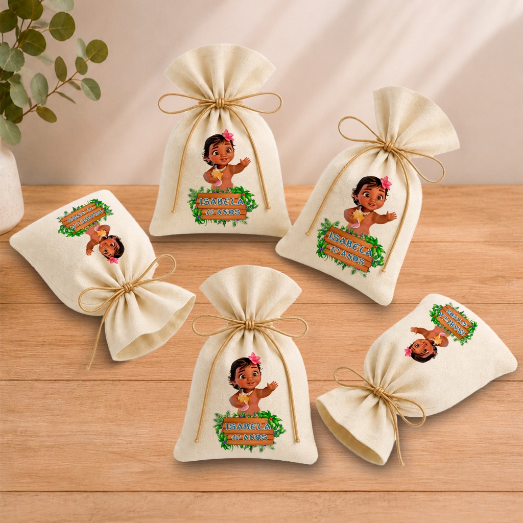 Kit 20 Saquinhos Lembrancinha Personalizada Festa Infantil Aniversário Moana Baby M2 11x17