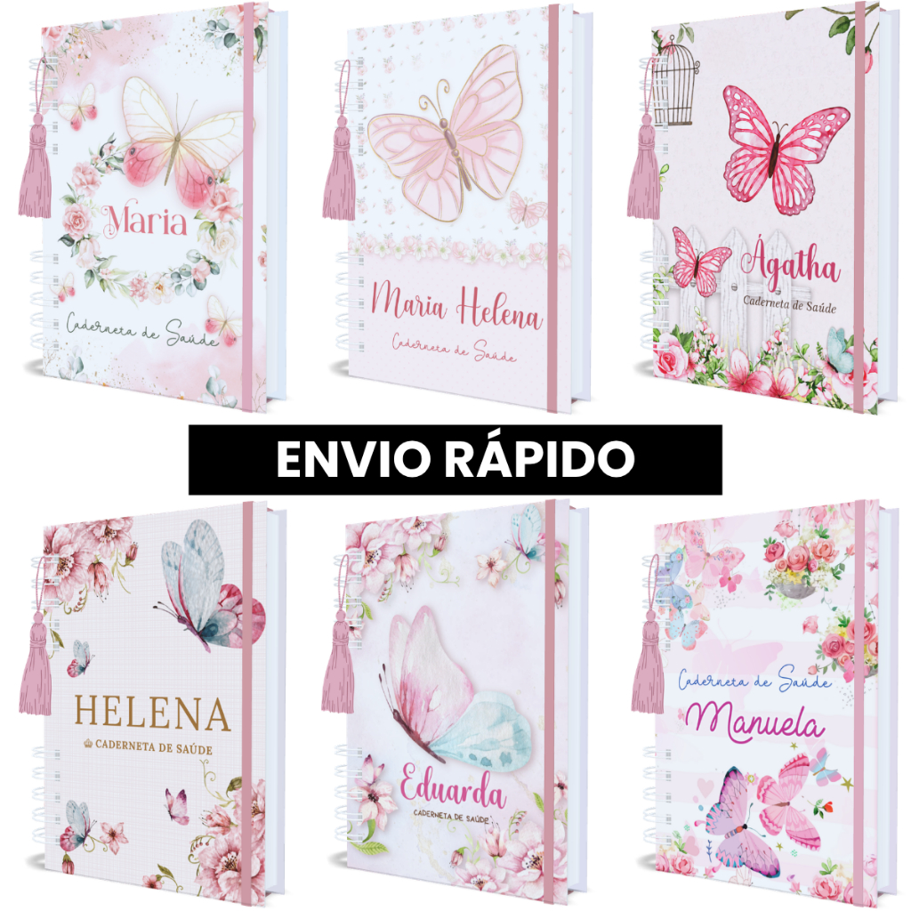 Caderneta de Vacinação Borboleta Personalizada Menina Capa Dura Atualizada