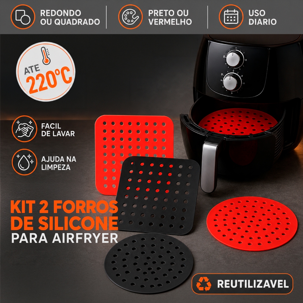 Kit 2 Forro De Silicone Para Airfryer Reutilizável 220°C - Antigordura - Alta Resistência