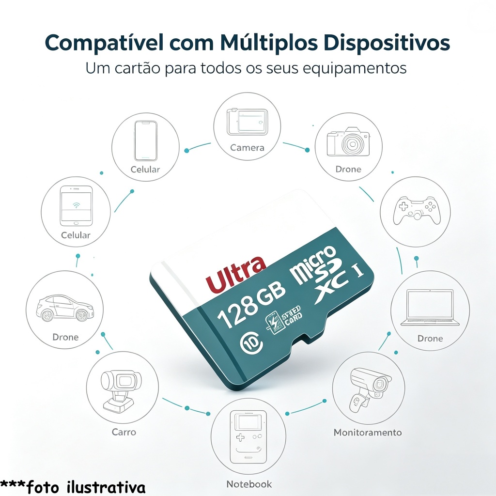 Cartão MicroSD 16GB/128GB/256GB/512GB/1TB Ultra Classe 10 – Alta Velocidade p/ Câmera CFTV e Drone