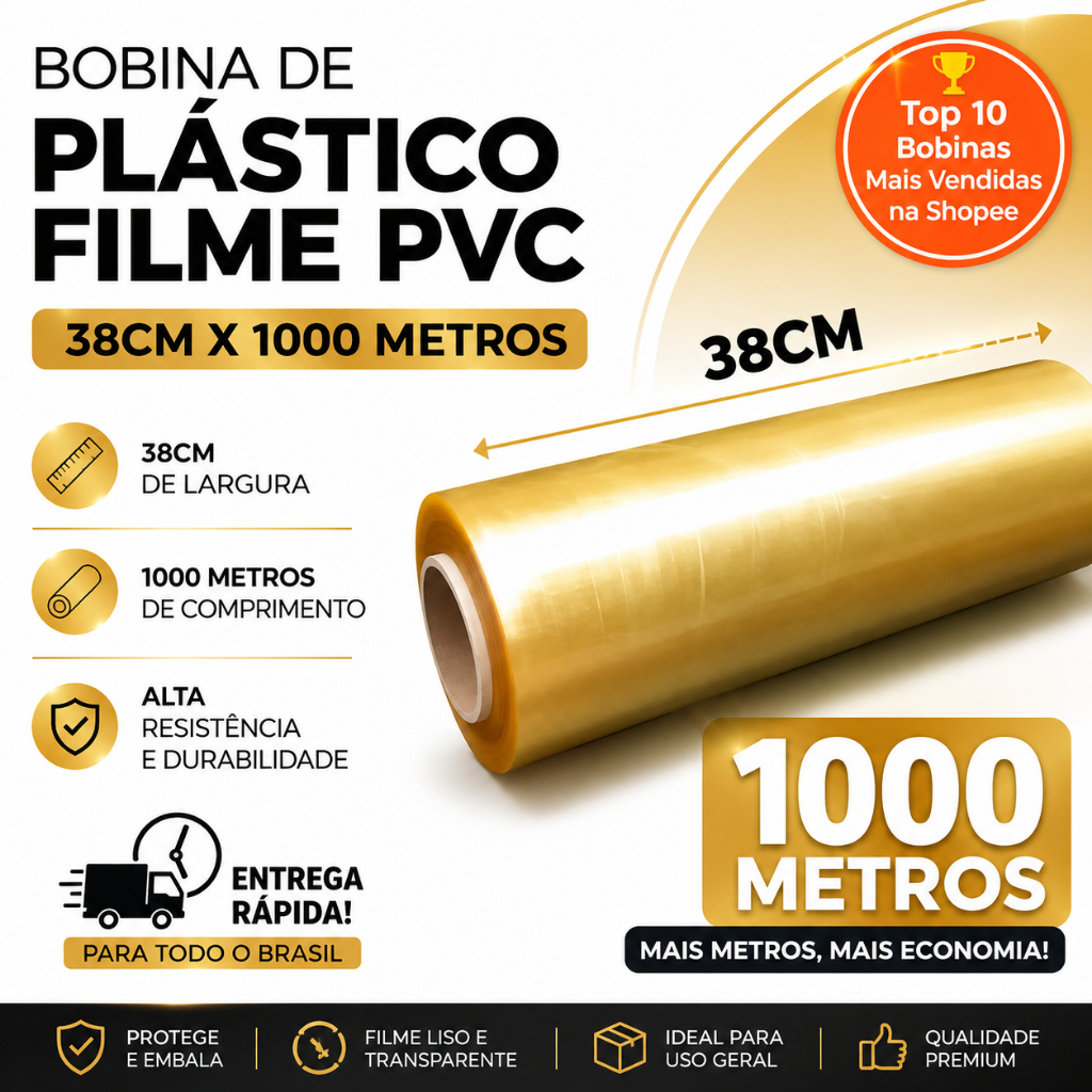 Rolo Bobina Plastico Filme Premium Pvc Esticavel Resistente 38cm X 1000m