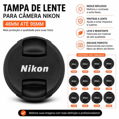 Tampinha Frontal Lente Nikon Ø 46mm Ø 49mm Ø 52mm Ø 55mm Ø 58mm Ø 77mm Tampa para lentes DSLR EF EF-s