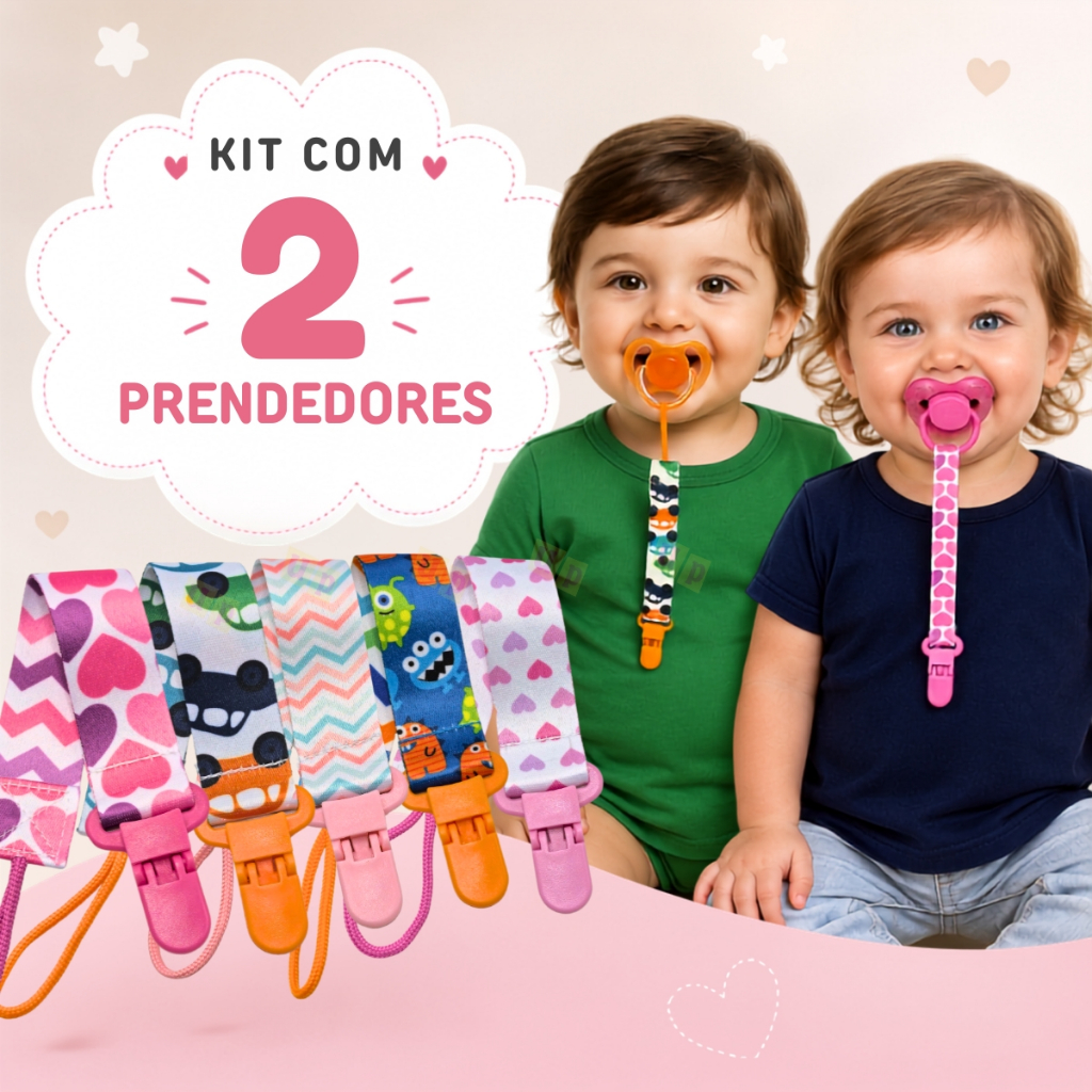 Kit 2 Unidades Prendedor Clipe Chupeta Menino e Menina