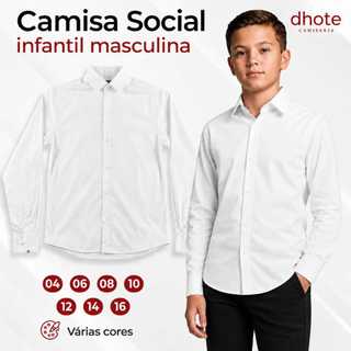 Camisa Branca Infantil Social Masculina Algodão de Botão