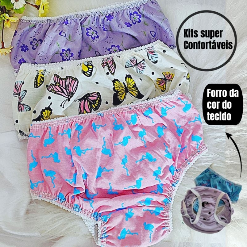 kit 5,10 e 20 calcinhas infantis algodão