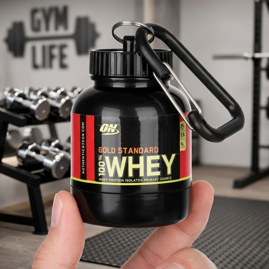 Mini Pote De Whey Chaveiro Porta Suplemento Creatina 30g 100ml Academia Fit Treino Prático Com Mosquetão Enchimento Por