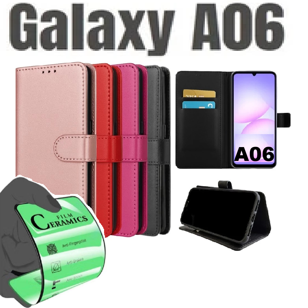Capa Capinha Couro Carteira Flip + Película Para Samsung Galaxy A06