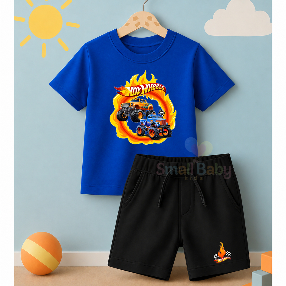 Conjunto Infantil Camiseta e Short Moletinho Hotwheels Carros Corrida Tendência Minimalista