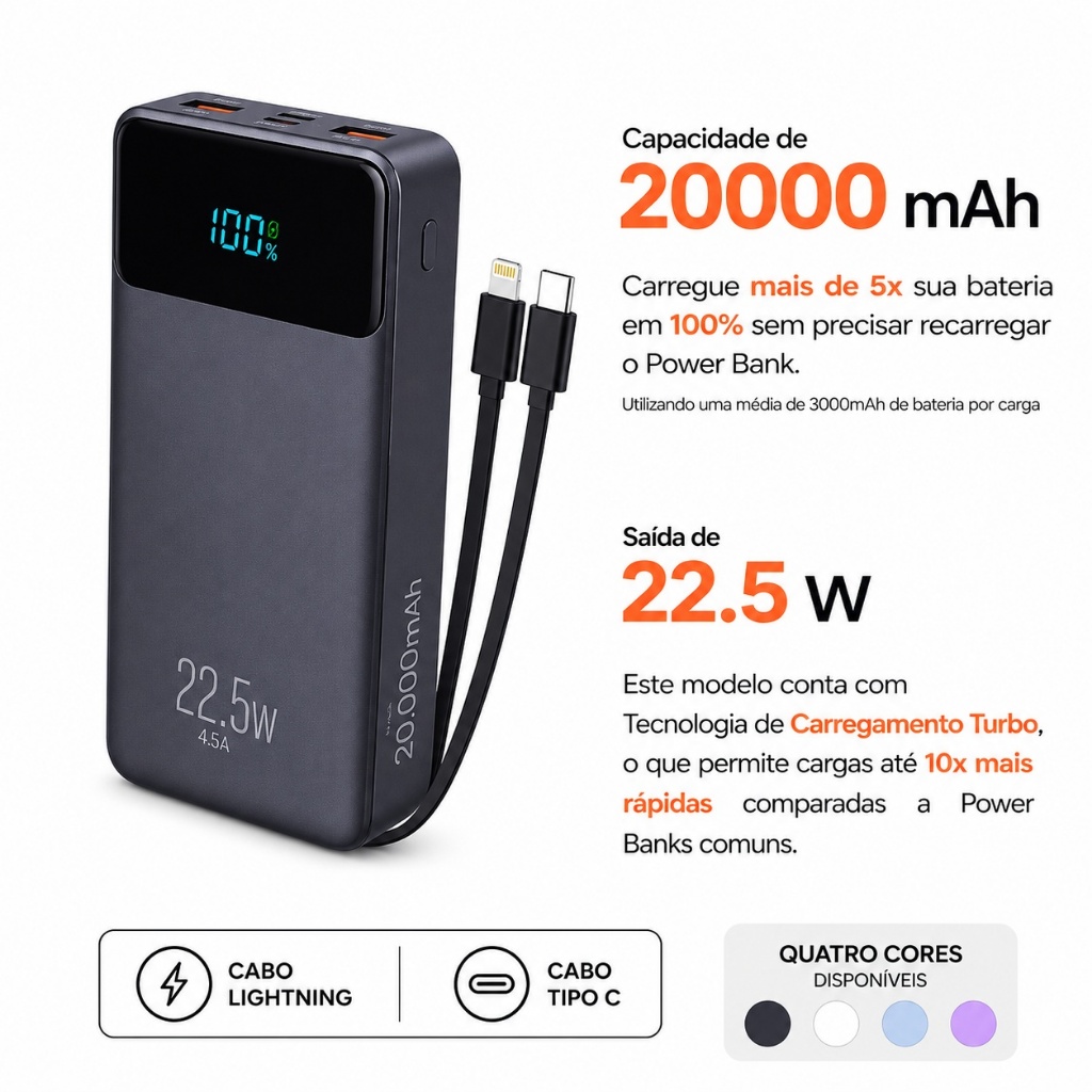 Carregador Portátil Power Bank Turbo 20000mAh 22.5W Premium para iPhone — foto 2