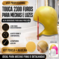 Touca Mechas Luzes Reflexo Alinhado Com Alça Silicone 2300 Furos + Agulha Profissional