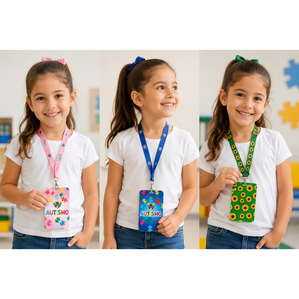 Crachá Autismo TEA + Cordão – Uso Diário/ Preencha em Casa