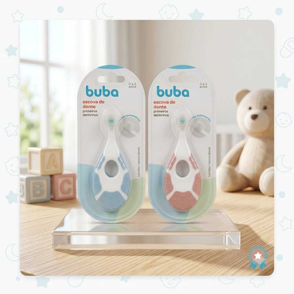 Escova Escovinha de Dente Bebê Buba Silicone Macia para Primeiros Dentinhos Higiene Bucal
