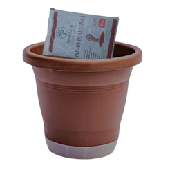 Vaso Plástico Redondo Grande 17 Litros com Prato anti dengue + 2kg Humus de Minhoca autoirrigável