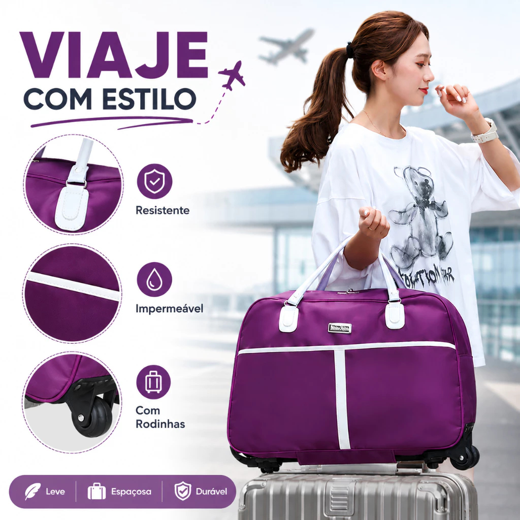 Mala de Viagem Grande Capacidade com Rodas Cadeado Senha Bagagem de Mao Bolsa de Transporte Portatil para Mulheres