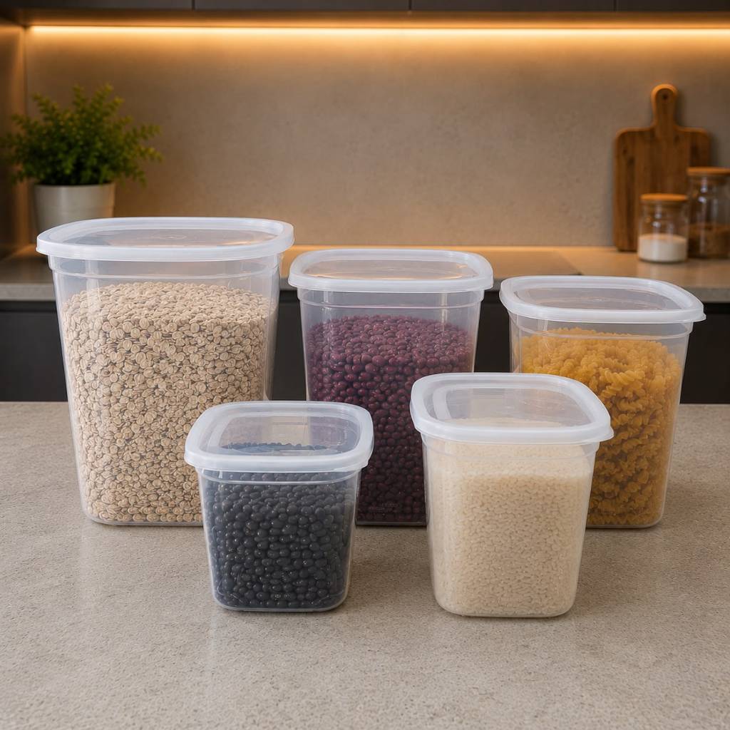 Kit Potes Organizadores Mantimentos 5 Peças BPA Free Plástico Transparente Organizador Cozinha Despensa Alimentos