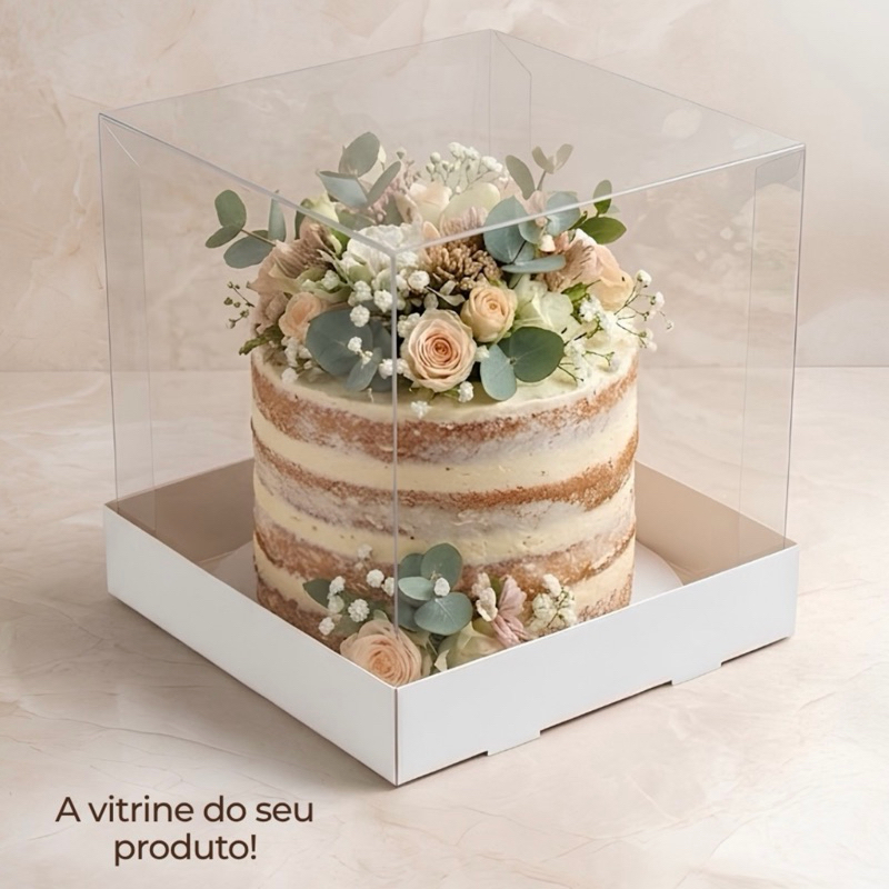 10 caixas para panetone ou bolo 15x15x15 com visor branca ou kraft (CHOCO)