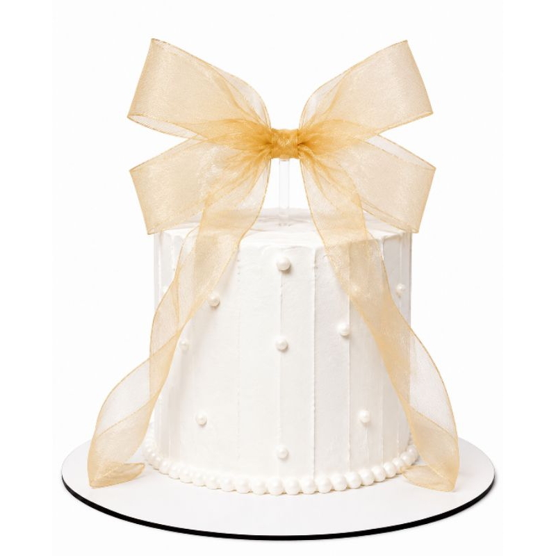 Laço de Organza Dourado para Topo de Bolo