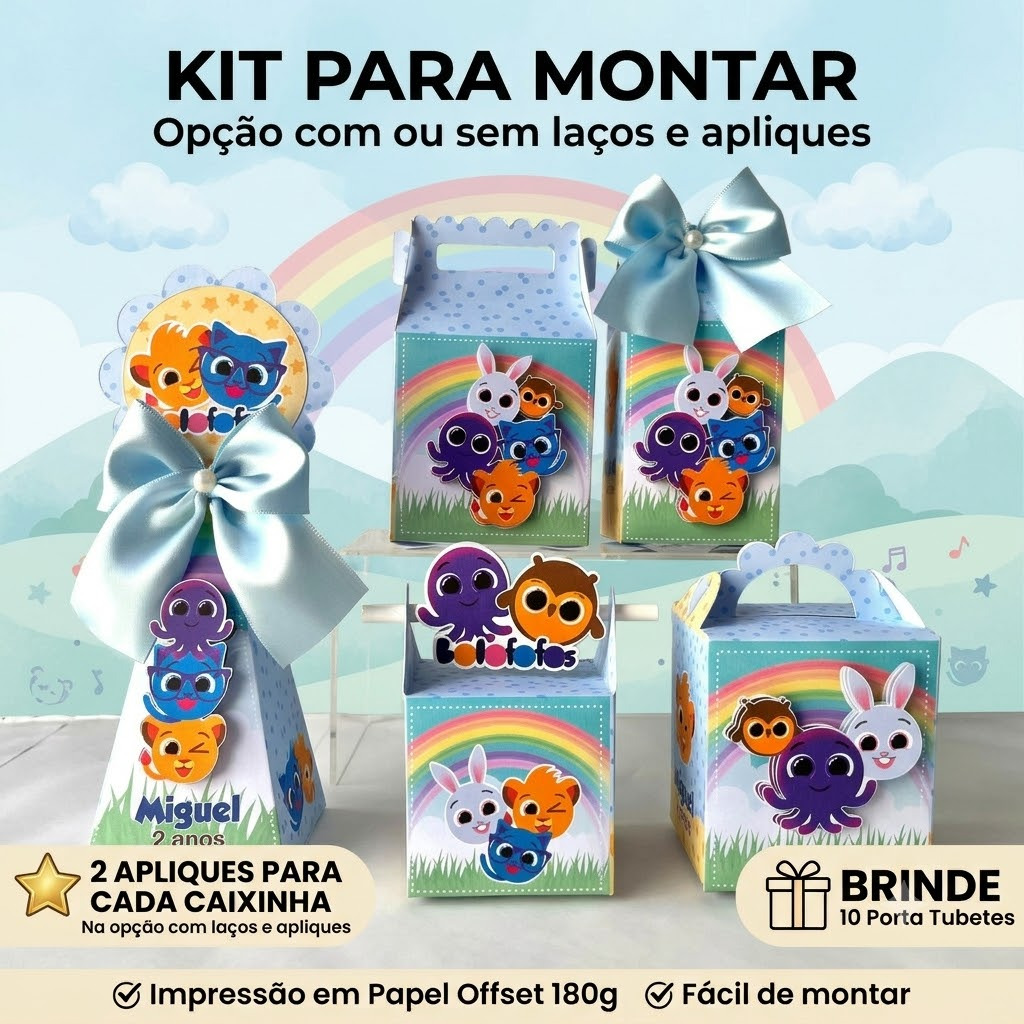 Kit Caixinhas Personalizadas Bolofofos-PEGUE E MONTE- Lembrancinhas para Festas Aniversário/ Festa Infantil