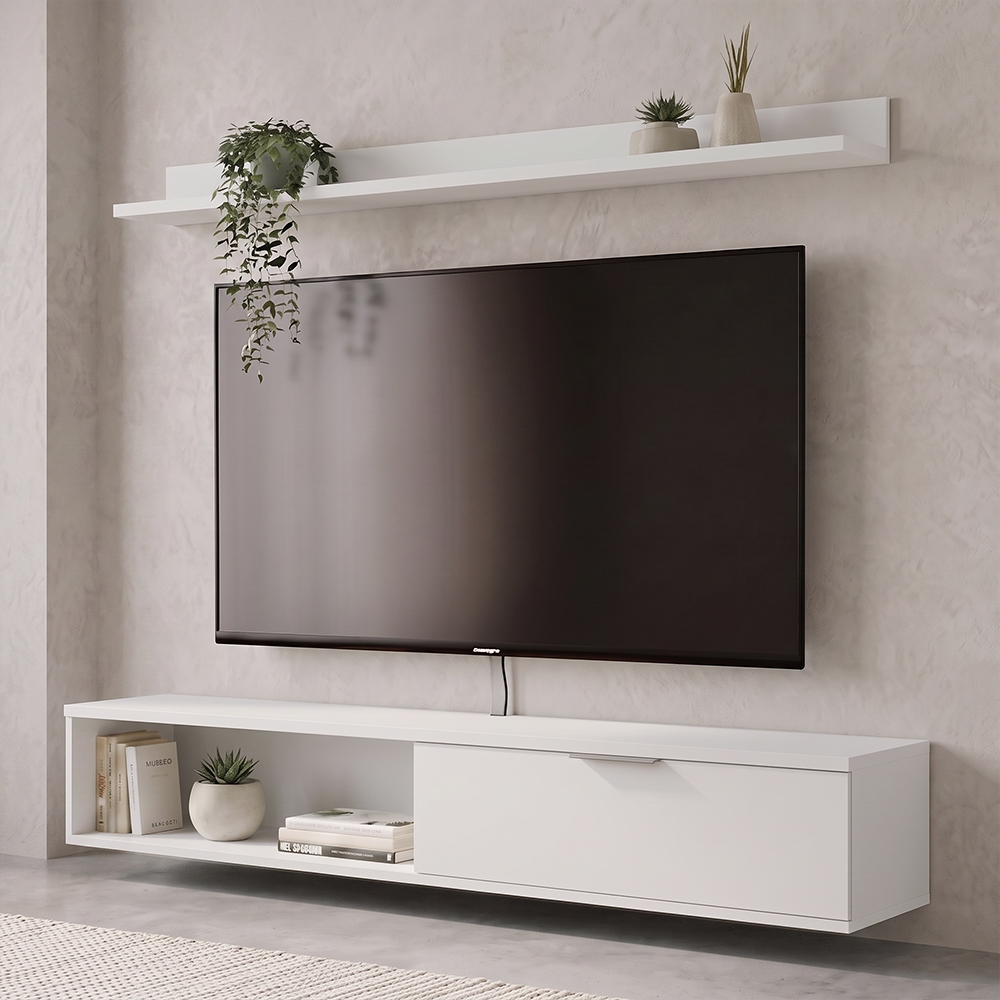 Rack Tv 55 Pol. Suspenso 136cm 1 Porta Lila Off White Z49 - Mpozenato
