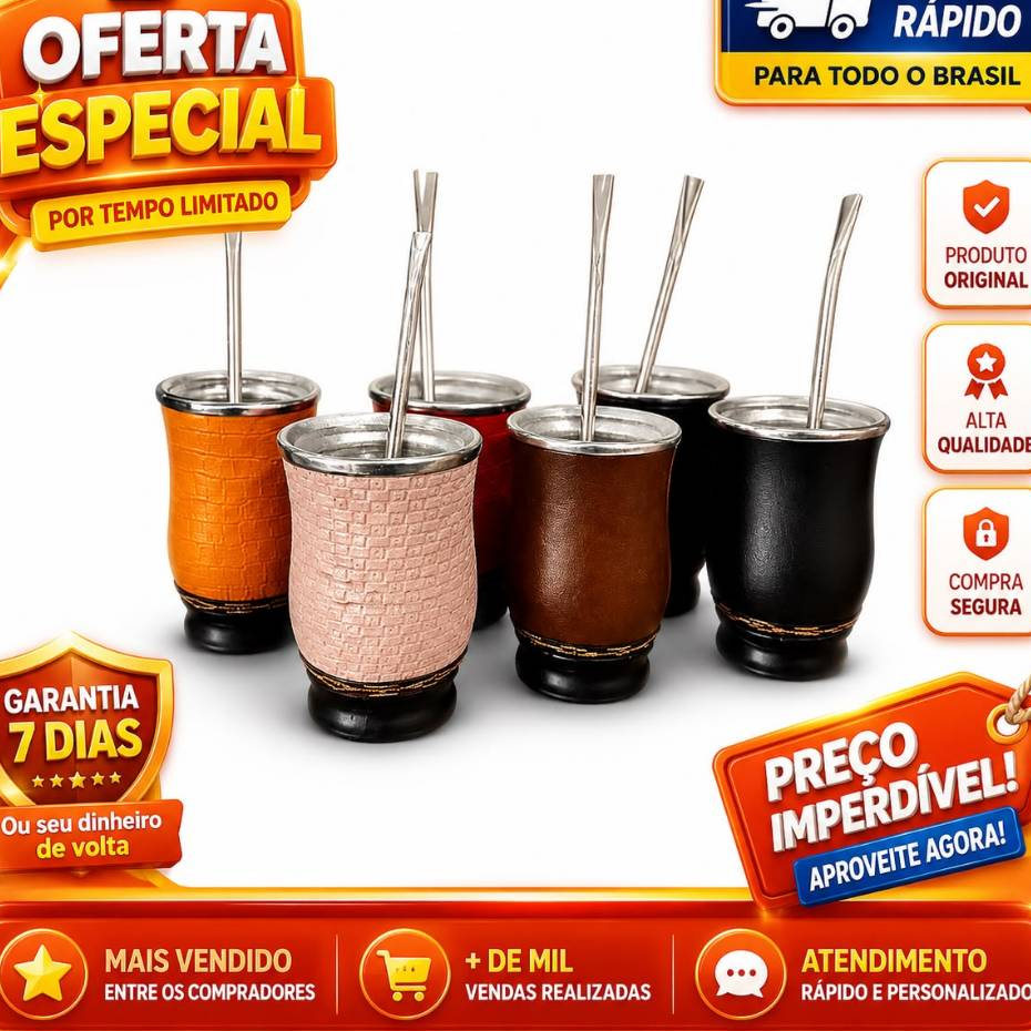 Kit Tereré Premium – Cuia Sintética + Bomba Inox + Copo Revestido · Ideal para Tereré e Chimarrão