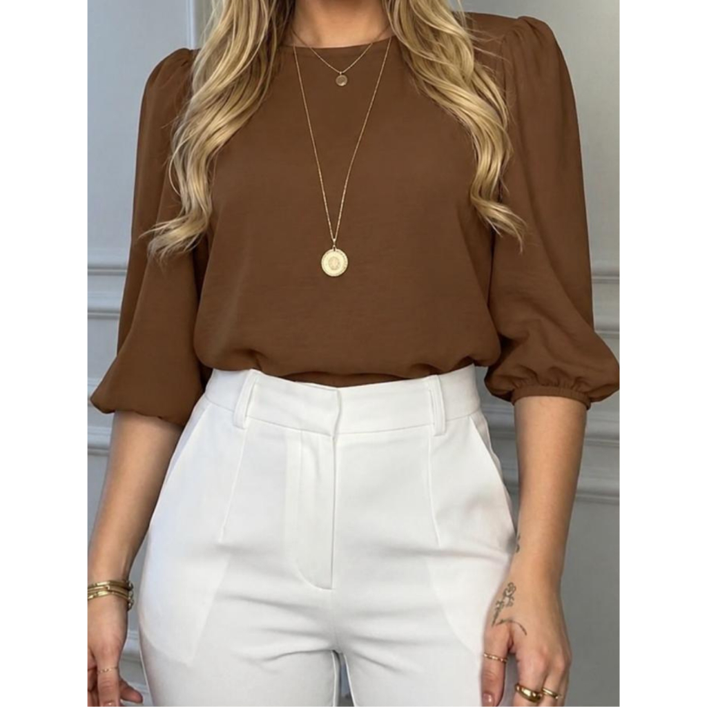 Camisa Feminina de Alfaiataria Manga Bufante 3/4