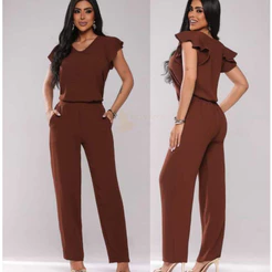 Conjunto Feminino Duna Calça Tradicional Blusa Gola V Babado Social Trabalho Uniforme Elegante