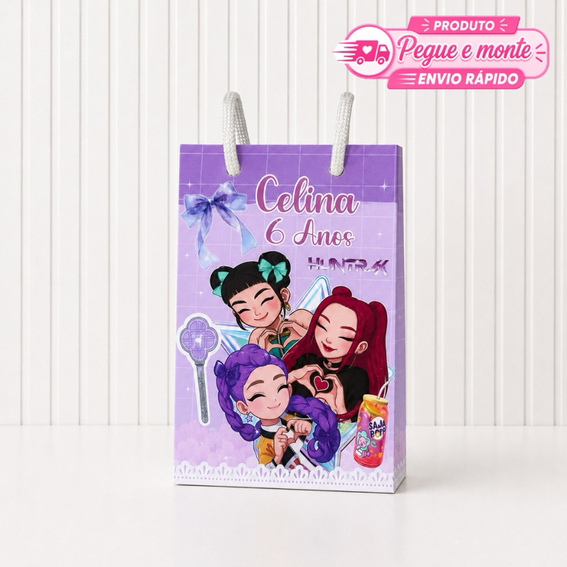 Sacolinha Pequena Guerreiras do Kpop Lembrancinha Personalizada para Festa Aniversário