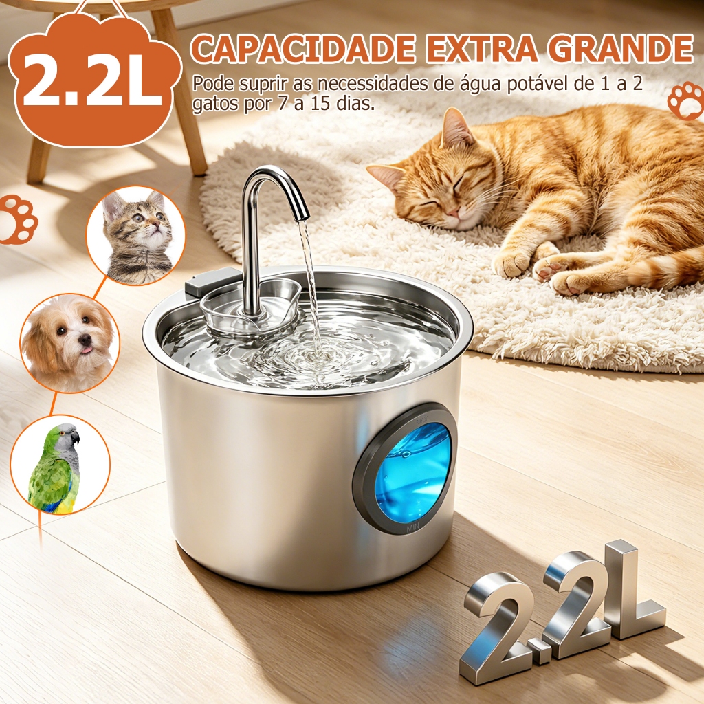 Mstail 3.2L Fonte de água para animais de estimação em aço inoxidável com filtro