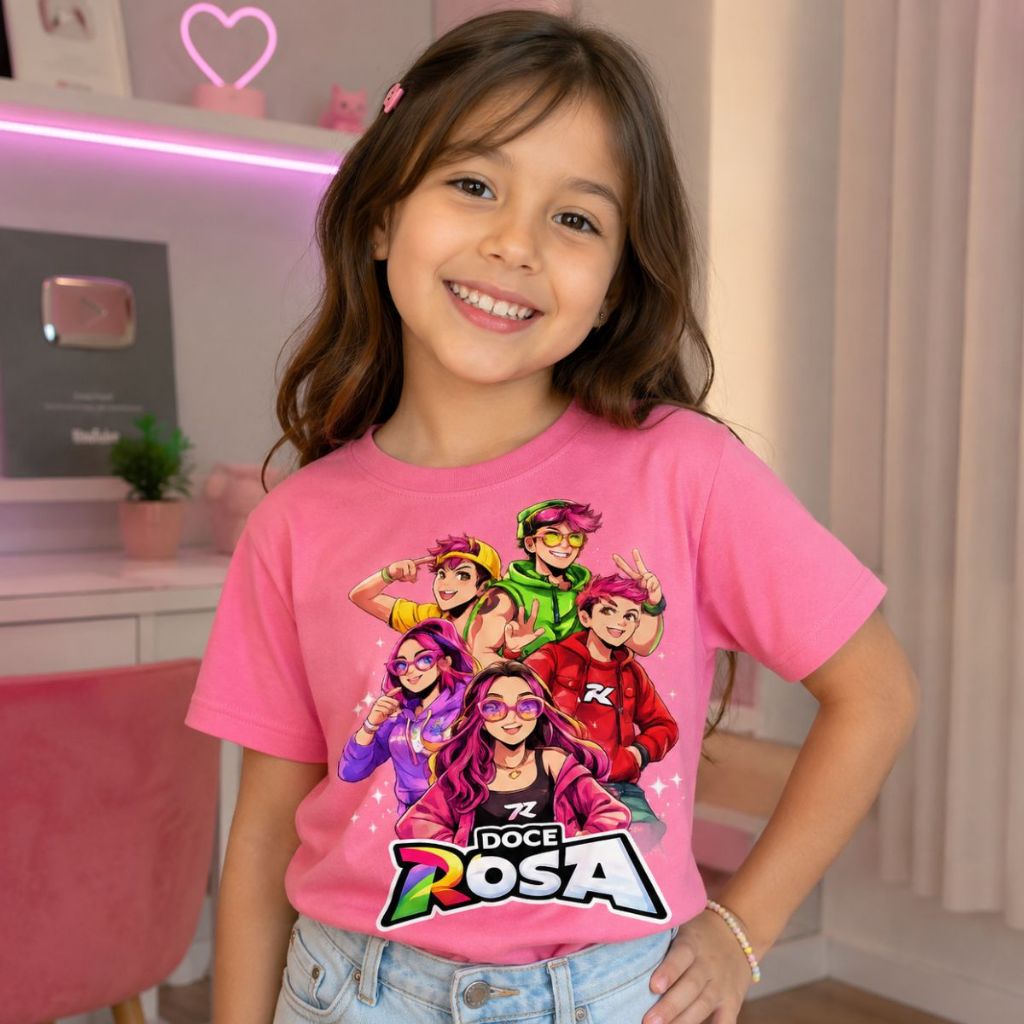 Camiseta Infantil Doce Rosa Roblox Gamer Feminina 100% Algodão Estampa Colorida Confortável Presente Envio Rápido
