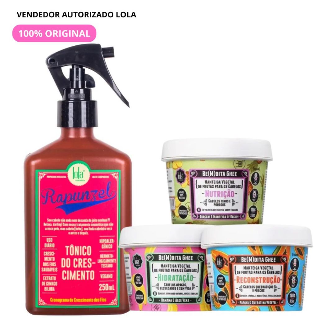 Kit Tônico Rapunzel 250ml + 3 Bemdita Ghee 100g(CADA) - Lola Cosmetics