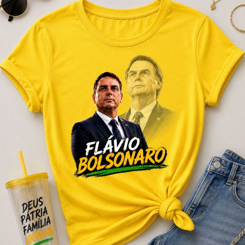 Camiseta Feminina Flávio Bolsonaro Baby Look Algodão Estampada Confortável Casual Moda