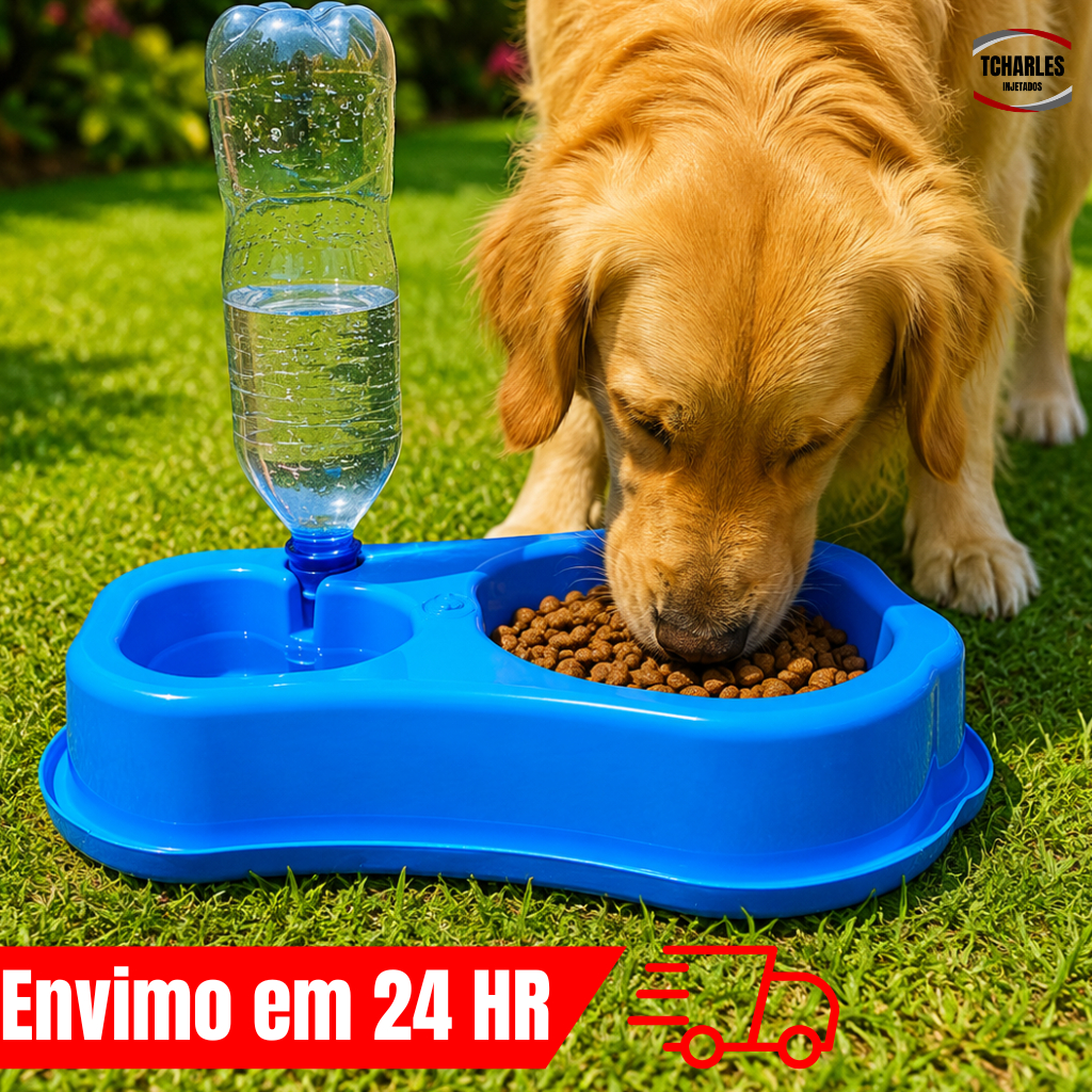 KIT Comedouro Duplo Anti Formiga Pet + Bebedouro automático suporte para Garrafa cachorro gato coelho