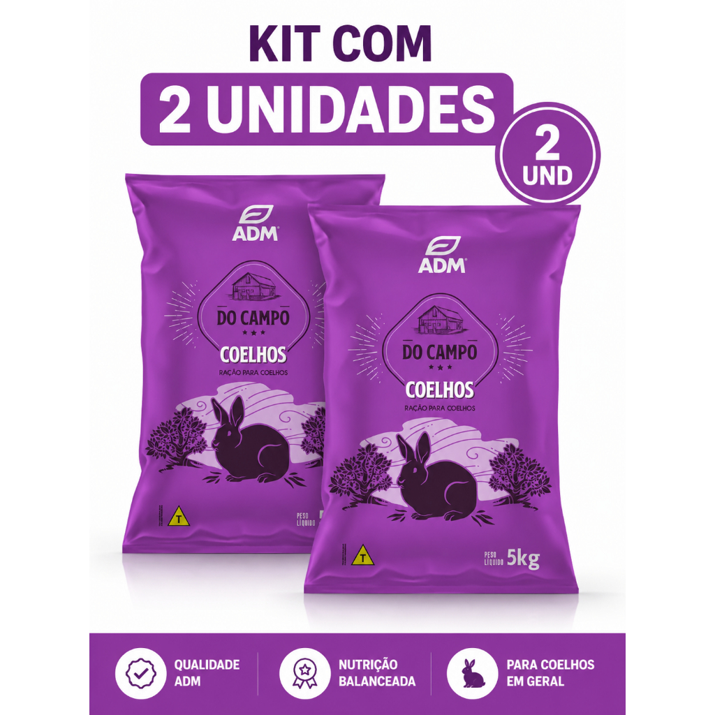 Kit 2 Rações Para Coelhos ADM Do Campo 5kg Cada | 10kg Total