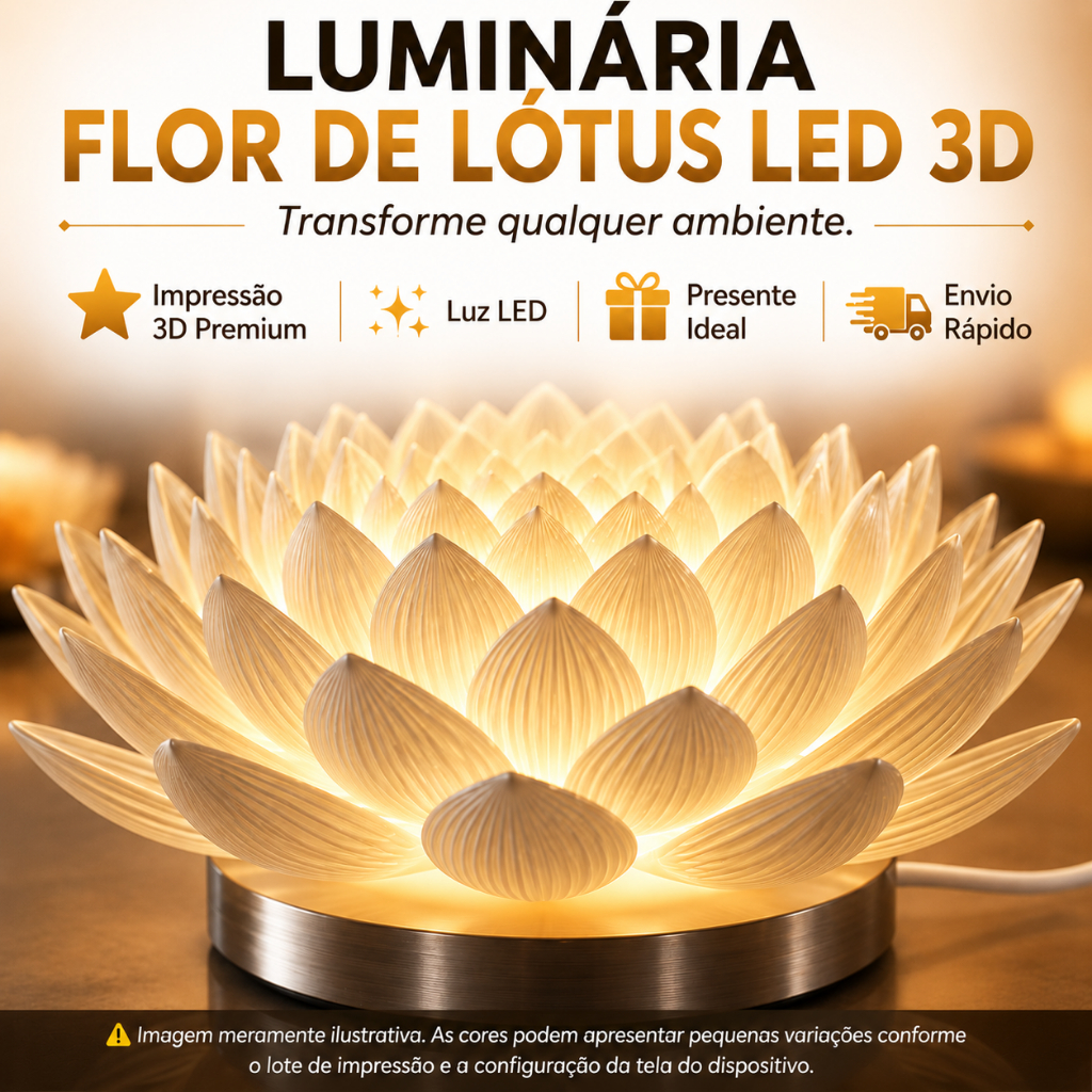 Imagem Luminária Flor de Lótus LED 3D Decorativa Luz Noturna RGB Enfeite Zen Feng Shui Quarto Sala Presente