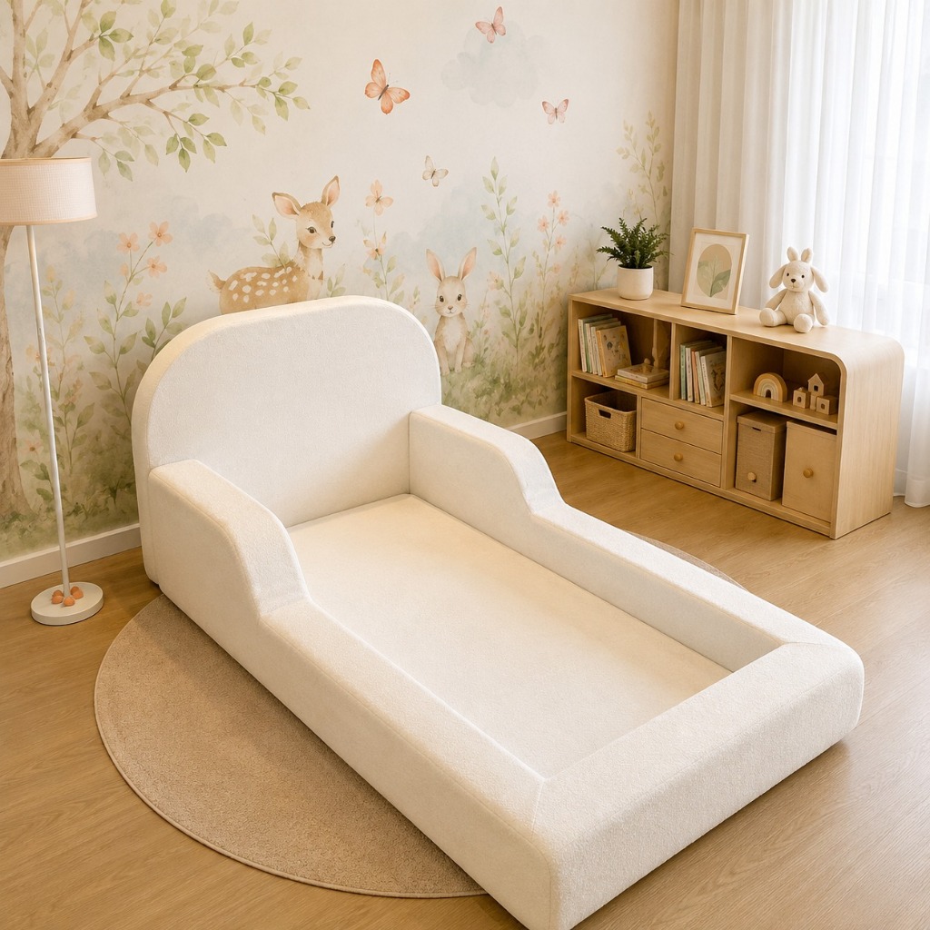 Cama Montessoriana Infantil 100% Espuma D28 Solteiro com Colchão Incluso em Bouclê