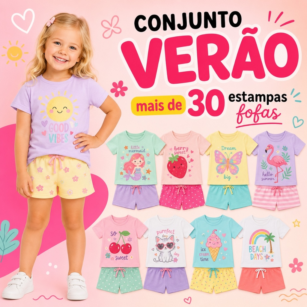 Kit Sortido 2 ou 4 Peças Roupa Infantil Bebê Menina Verão Conjunto Bebê Infantil Feminino Conjuntos Manga Curta Sortidos